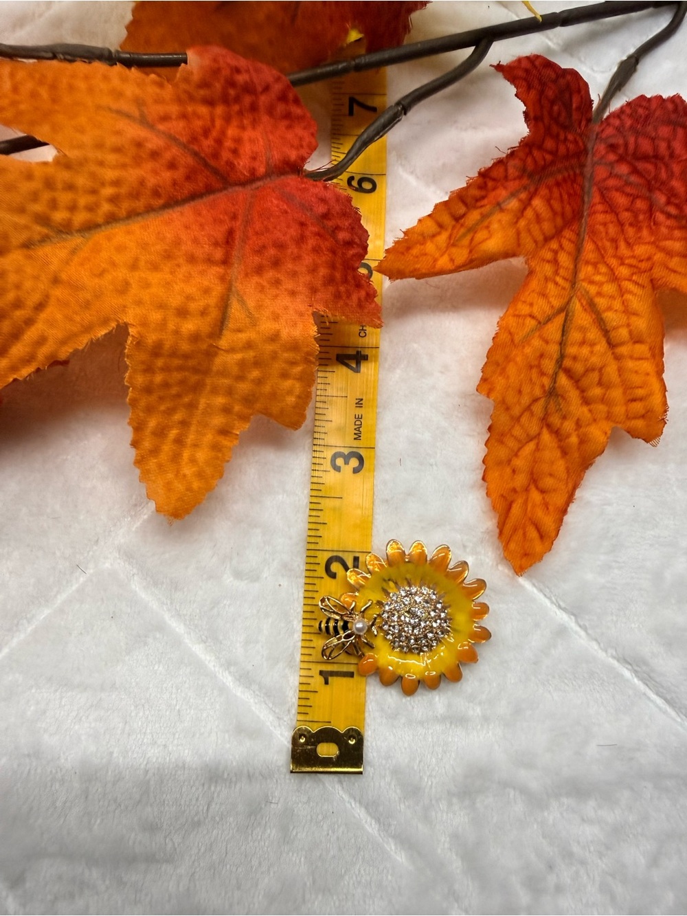 Sunflower Bee Pendant Necklace - Yellow Enamel and Crystal Accents